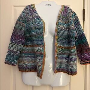 Vintage knit Multicolor Women's Sweater 3/4 length sleeves heavy sweater